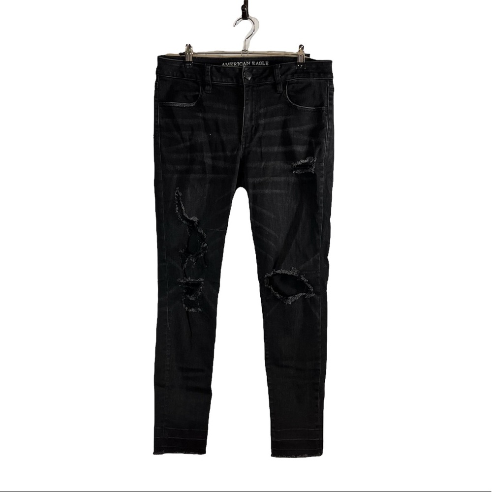 American Eagle Jegging Ankle Jeans Black Distressed 10 Long